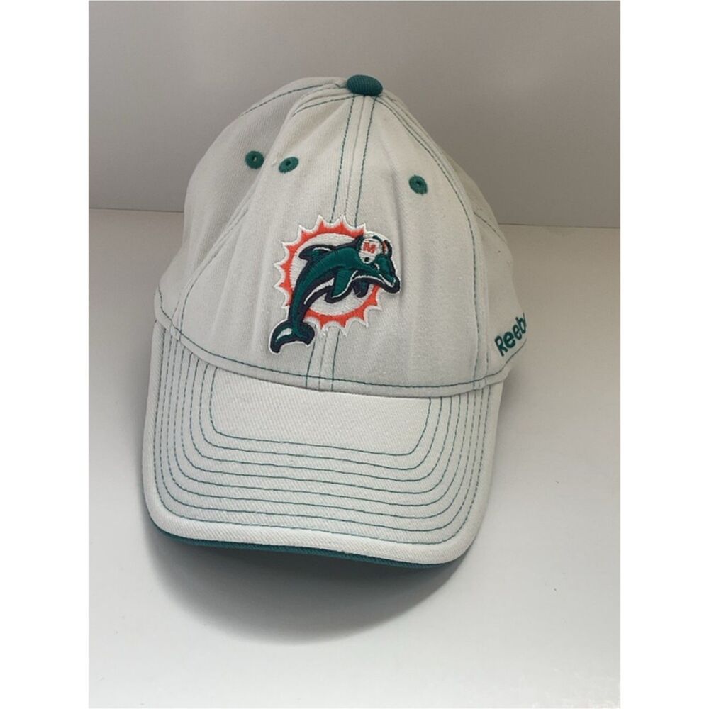 Vintage Reebok Miami Dolphins Hat Youth Kids OSFM White Aqua NFL Cap Y2K
